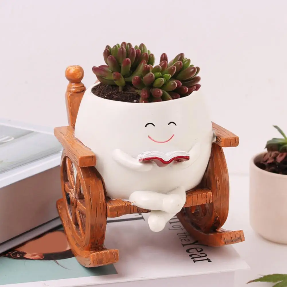 

Smile Face Flower Pot Resin Rocking Chair Reading Planter Pot Smiling Succulent Flowerpot Garden Patio Accessories