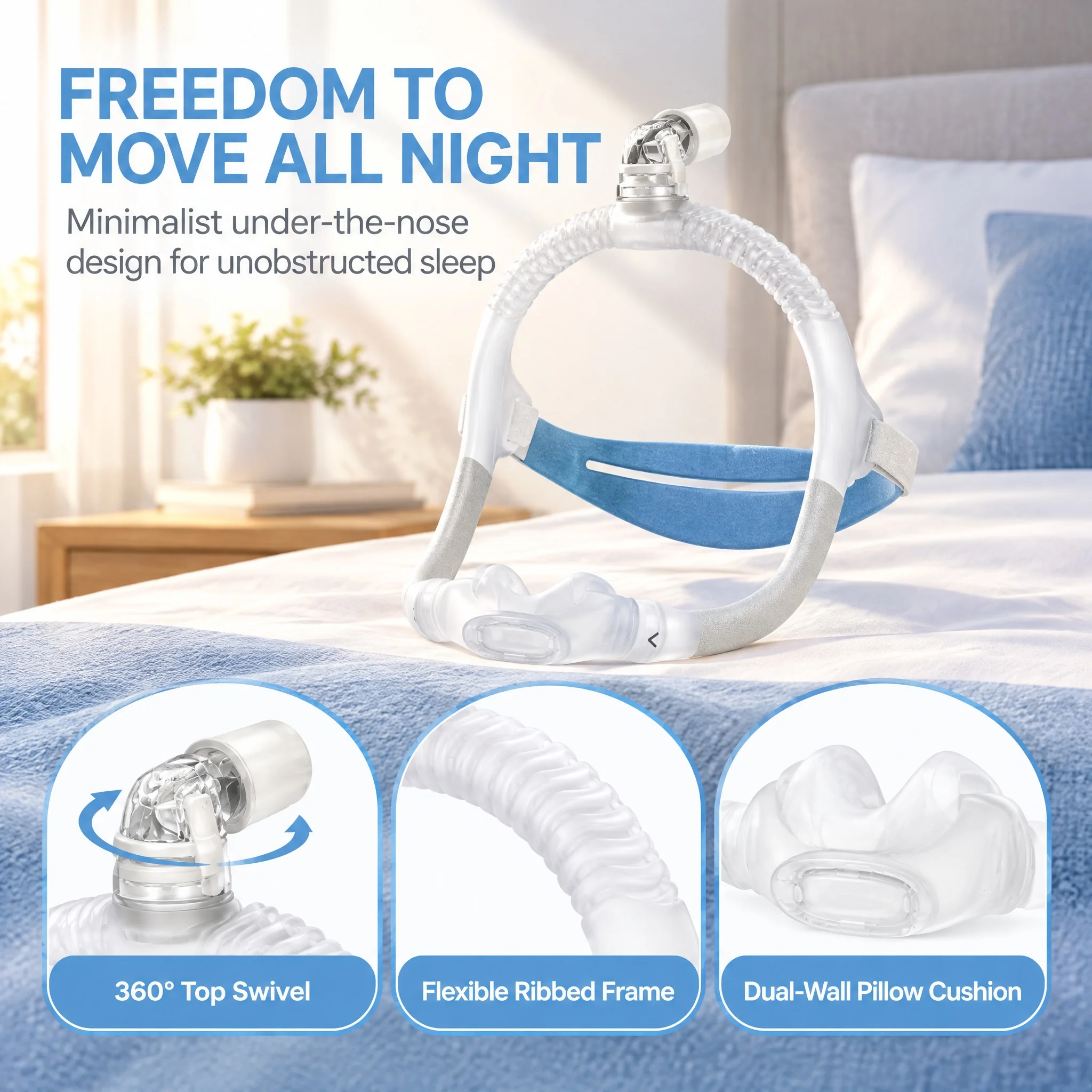 AirFit N30i Nasal CPAP Mask for Sleep Apnea Anti Snoring, Medium Frame with Adjustable Headband, Nasal Pillow Cushion S/M/SW