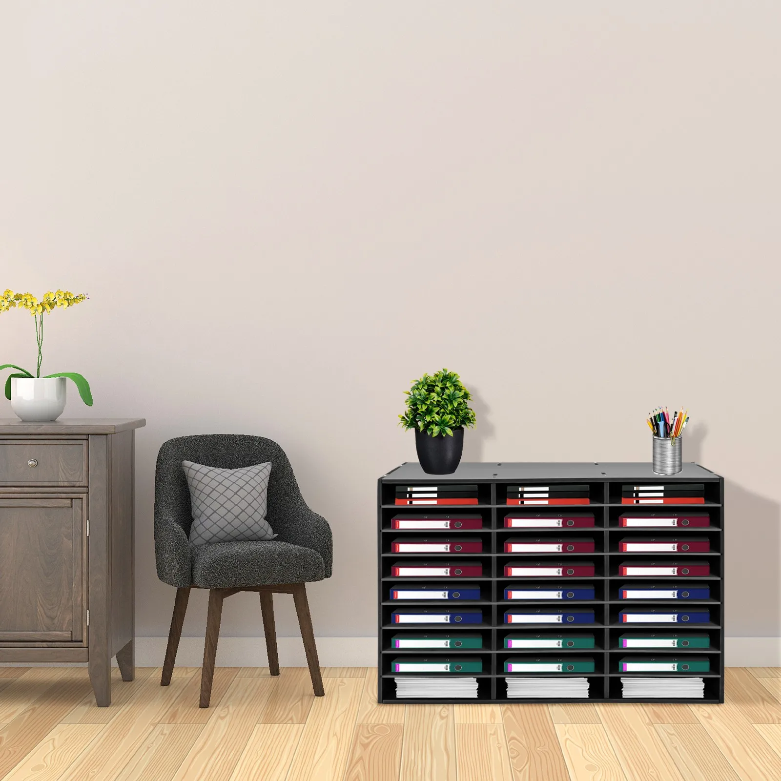 Thickened PVC Panel Literature Organizer ,27-Slot Mailbox Organizer,110lb Load Capacity, Student Teacher Mailboxes for Office