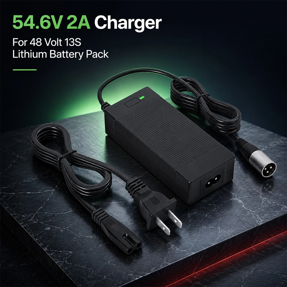 48V 2 Amp Charger Output 54.6V 2A  Charger 48V 3-pin XLR Male Plug for 48volt Charger 13S Lithium Battery Pack