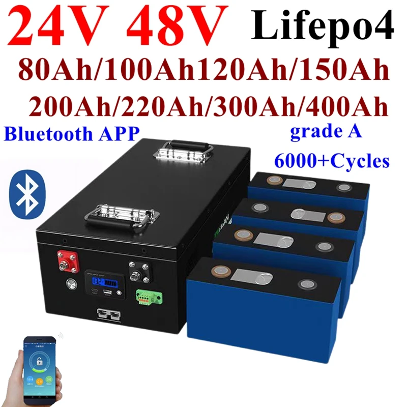 

24V 48V 100Ah 200Ah 300Ah 400Ah Lifepo4 Lithium Battery with Wheels Bluetooth CAN RS485 For Solar Inveter Energy Storage