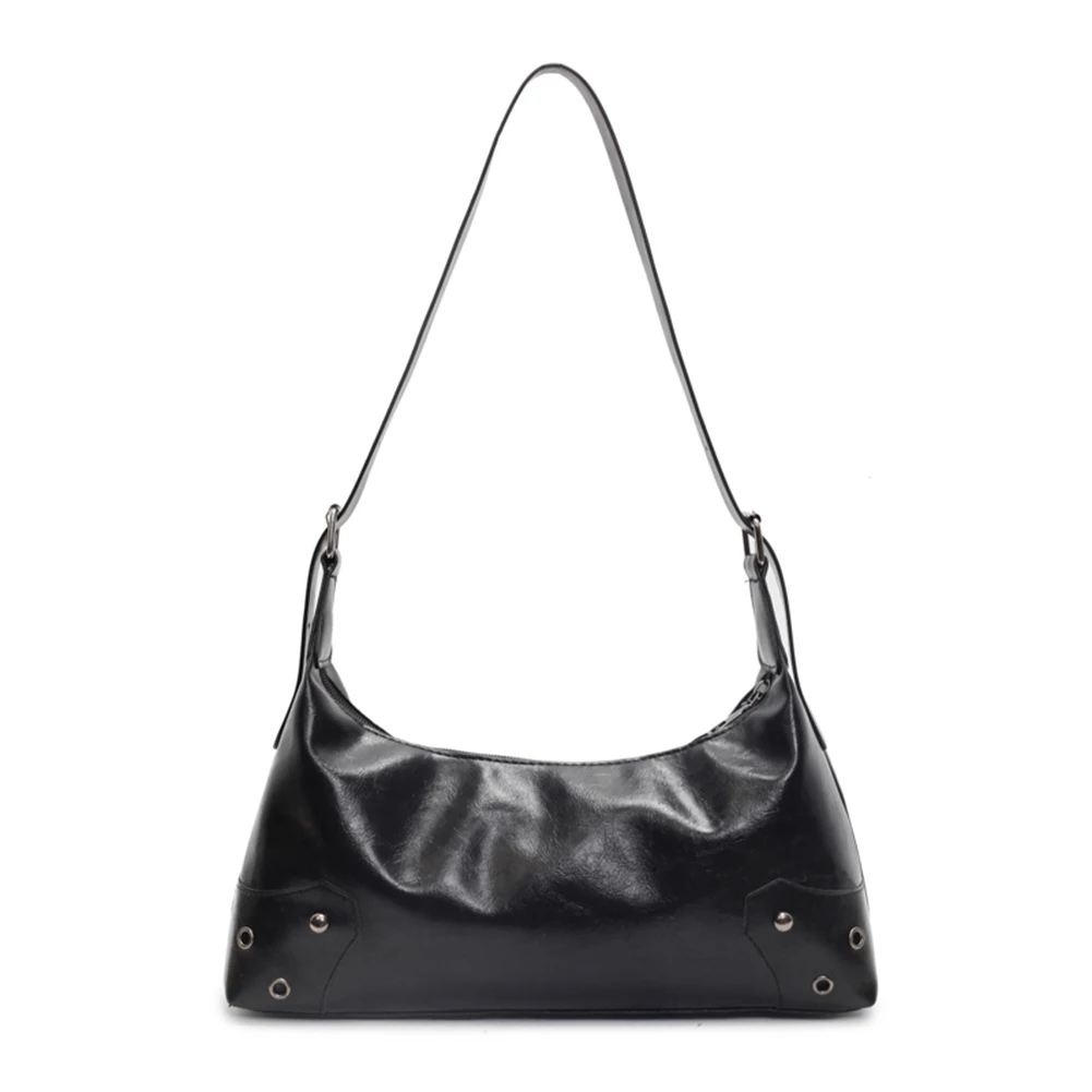 

Women Metal Stud Handbag PU Leather Fashion Underarm Bag Large Capacity Soft Leather Armpit Bag Female Travel Handbag