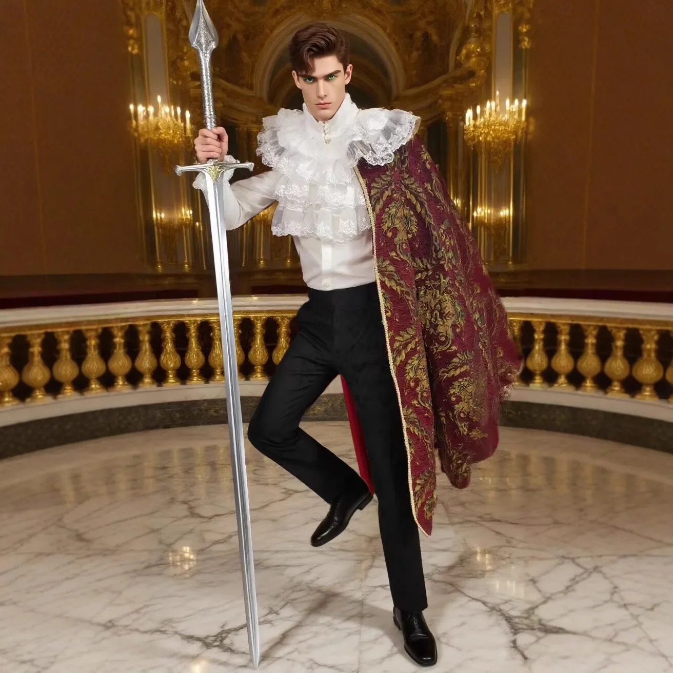 

Century Renaissance Tudor Costume Style Cloak,Steampunk Cape Half-Shoulder Cloak Noble Tudor King Outfit Halloween Party Costume