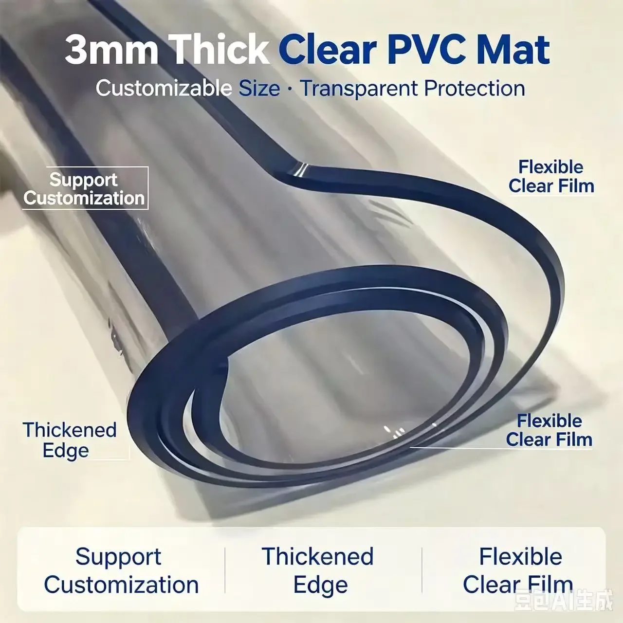 PVC Transparent Tablecloth with A Thickness, Heat-resistant, Waterproof, and Oil Resistant Dining Table Mat, 1pc