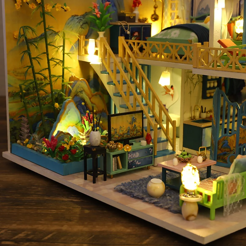 Kit de maison de poupée Miniature en bois pour enfants, avec meubles, lumières LED, cadeau d'anniversaire