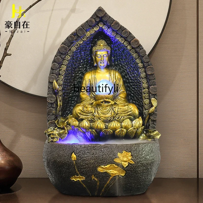 

Buddha statue, water feature, flowing water fountain, lucky ornaments, home decoration, living room entrance, gifts, decorations