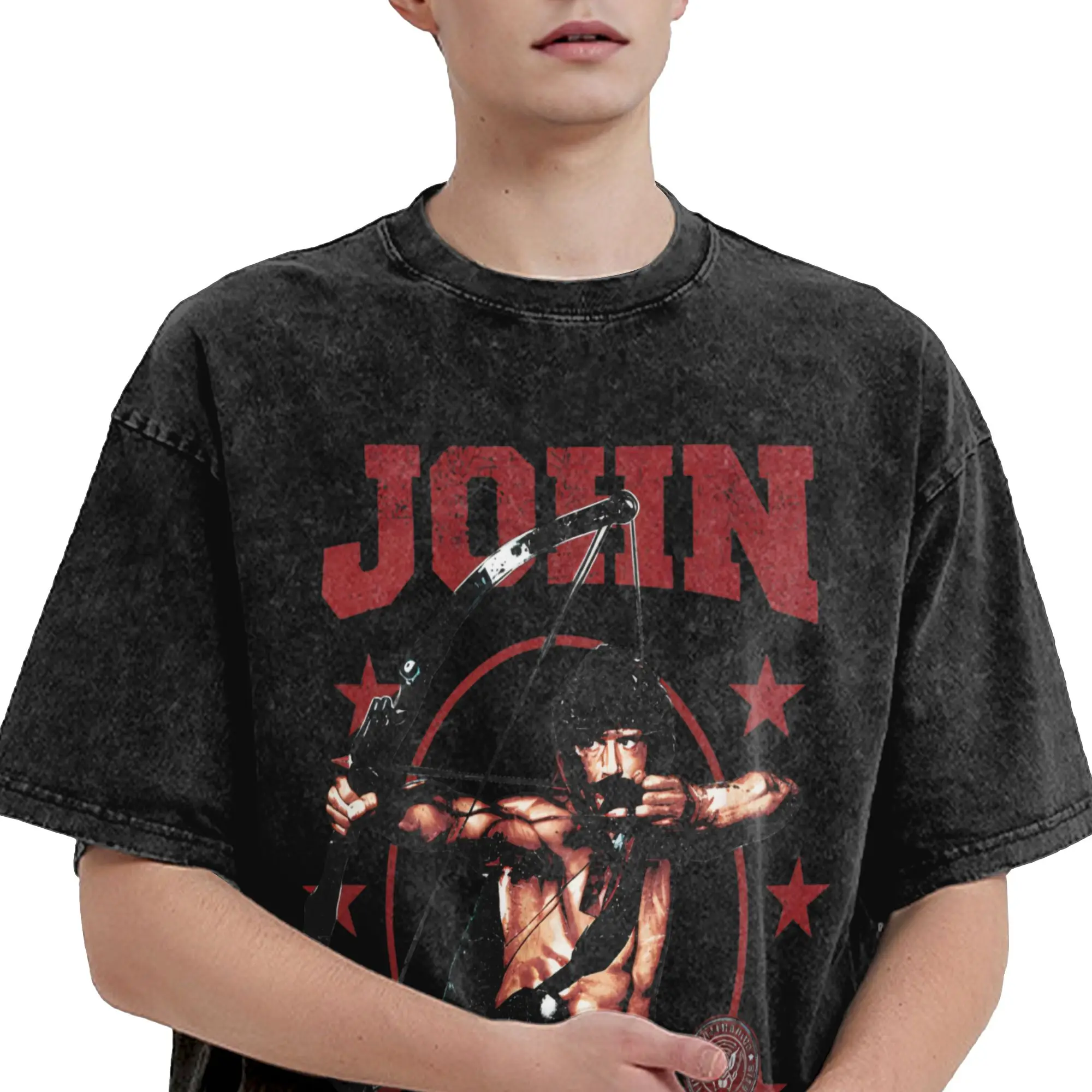 Summer John Rambos Washed T Shirts Merch Oversize T-Shirts  for Men Women Tee Shirt