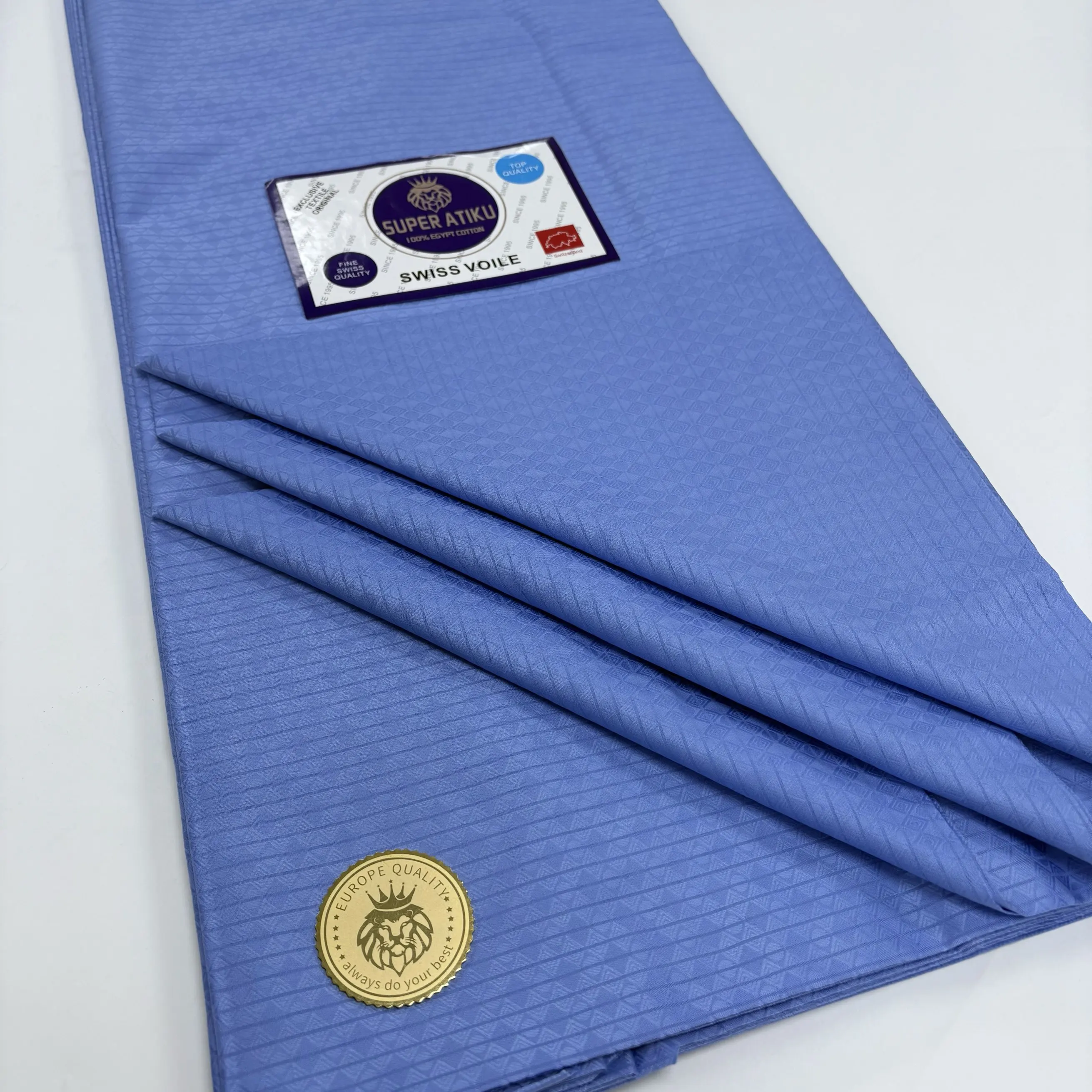 

Blue Top Quality 100% Cotton Super Atiku Material Nigeria Soft Men Polish Fabrics Swiss Voile Fabric African Suit Making Hm223-1