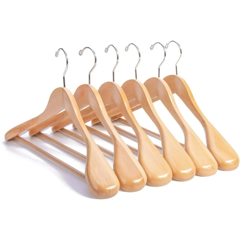 

Wooden Suit Coat Hangers 16 inch Wood Jacket Outerwear Shirt Hangers Anti Slip Bar with Screw 6 Pack (Natural)