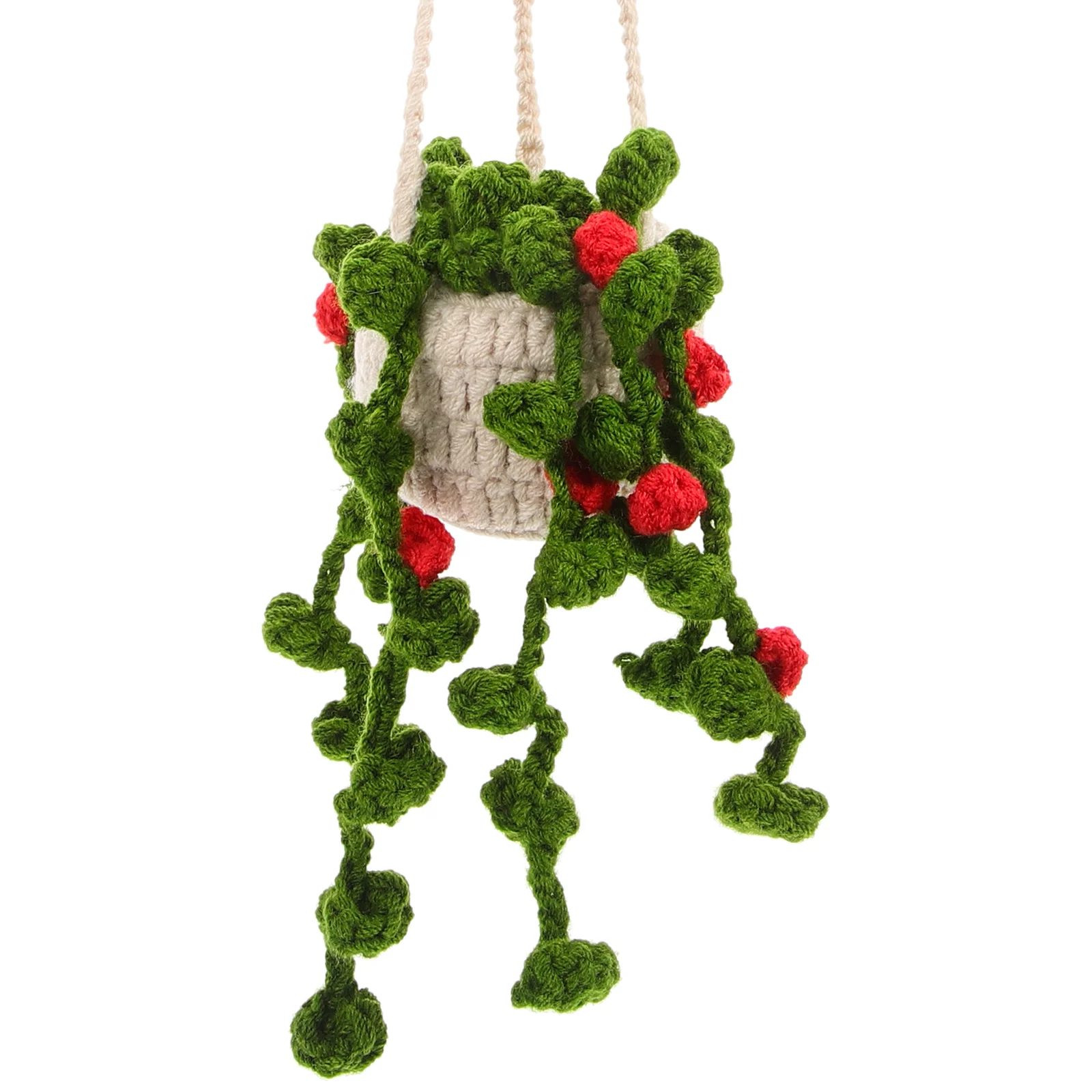 

Creative Crochet Potted Plant Hanging Car Decoration Rearview Mirror Pendant Adorable Car Interior Ornament Wool Material Easy