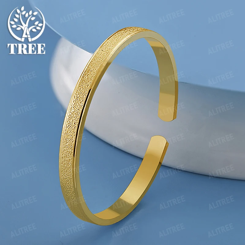 

Hot 18k Gold Frosted Round Opening Bangles Men Women Fashion Party Mother's Day Gift Luxury Noble Jewelry Nice Birthday Gift