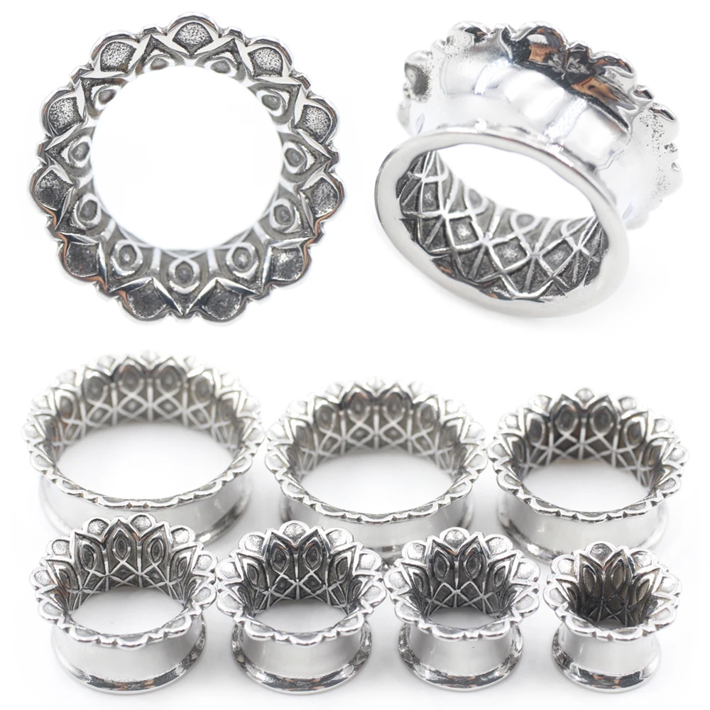 1PC Hollow Flower Stainless Steel Threadless Flared Ear Tunnel Plugs Expander Stretcher Gauges Earrings Piercing Body Jewelry
