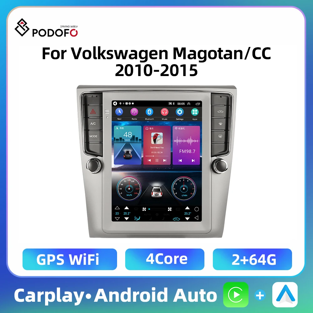 Podofo 9.7'' 2Din Car Audio For Volkswagen Magotan 2010-2015/CC 2010-2015 Multimedia Player Carplay Android Auto GPS Car Radio