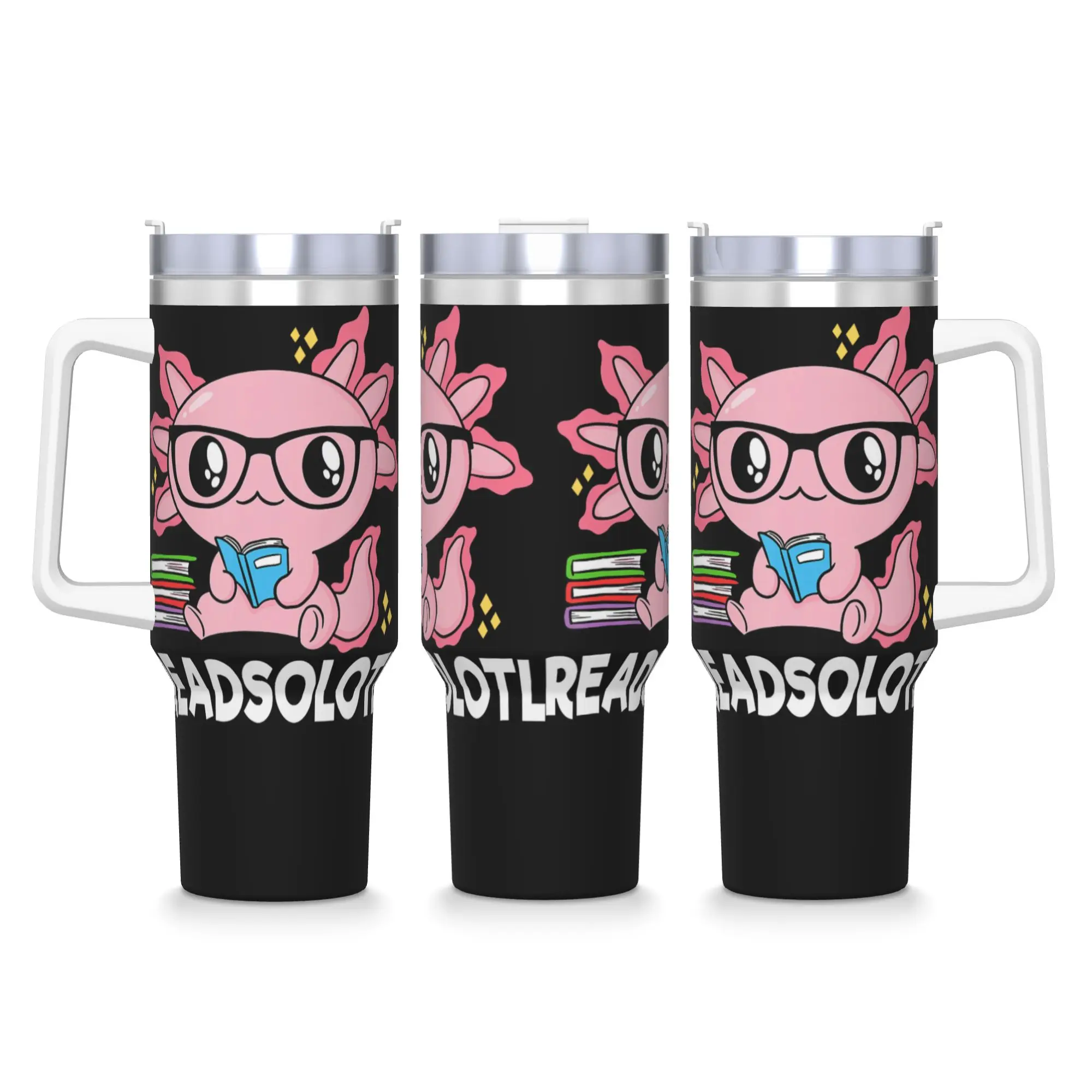 Readsolotl Axolotl Book Lover Funny Reading Tumbler  old Water Bottle Preservation Stainless Steel Thermal Mug Travel Car Mugs