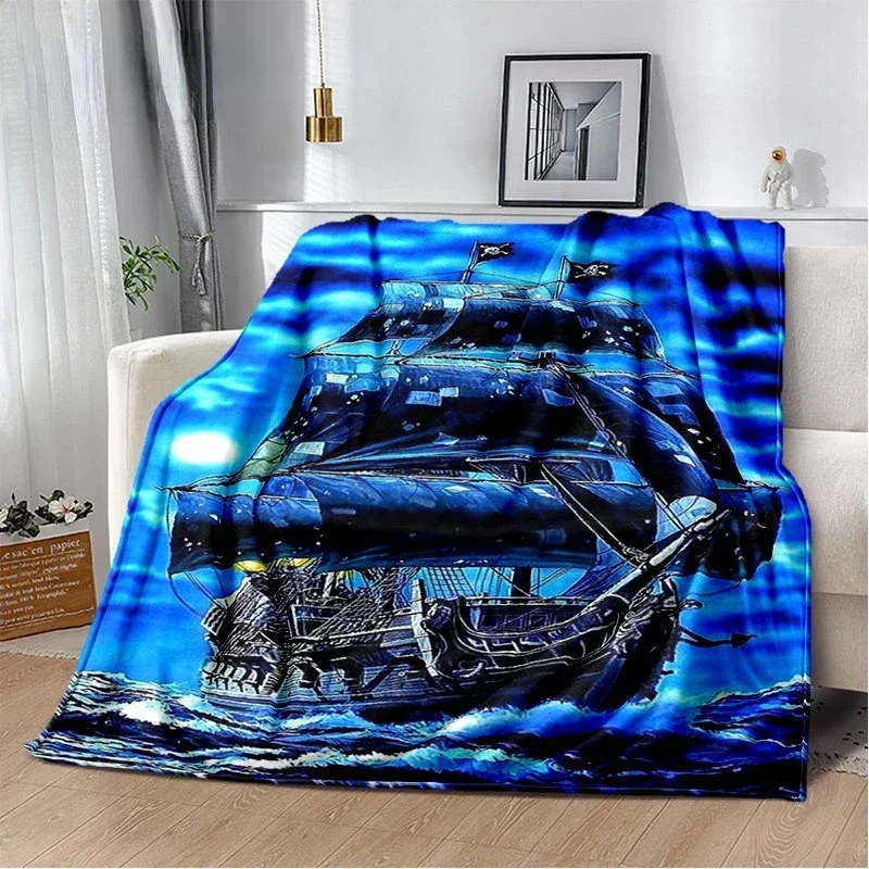 

3d printed blanket A Pirate Boat Barque Flannel Throw quilt for children birthday Christmas gift for bedroom office bed cover