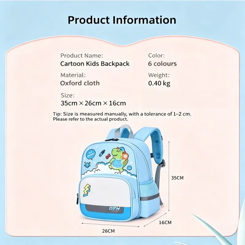 Cartoon Kids Backpack Lightweight Casual Toddler School Bag With Reflective Strips Adjustable Shoulder Straps Children Daypack