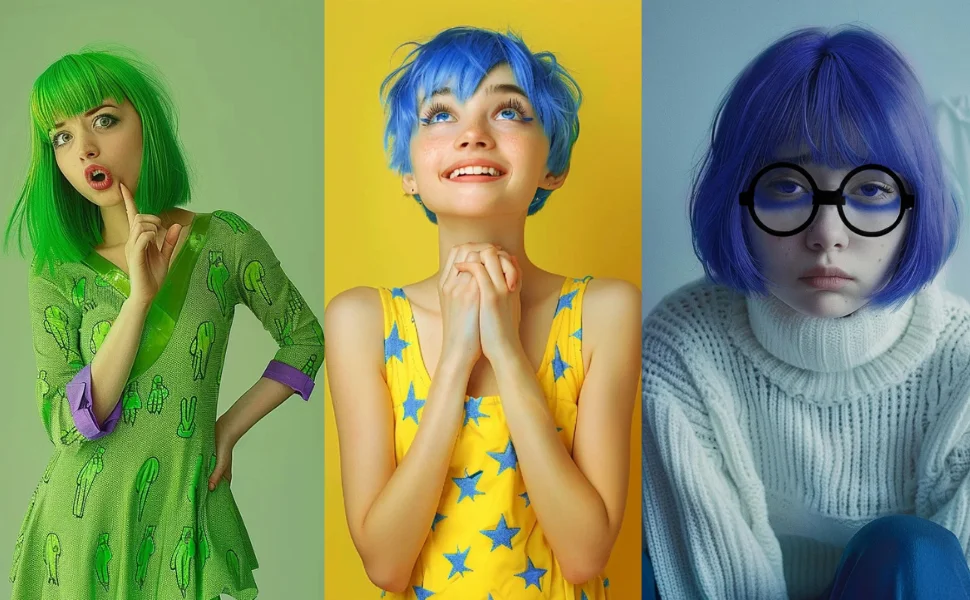 Synthetische blaue Traurigkeit Perücke【+Perückenkappe+Brille】Kurze blaue Bob-Perücken Cosplay-Perücke Frauen gerade blaue Perücke Kostüm-Outfit Halloween – Detail 11