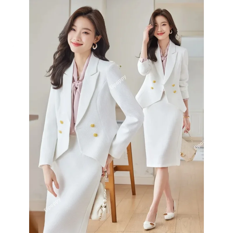 2024 New Formal Elegant Women gonna Suit 2 pezzi High-end doppio petto Office Lady Slim Jacket Blazer Set abbigliamento aziendale