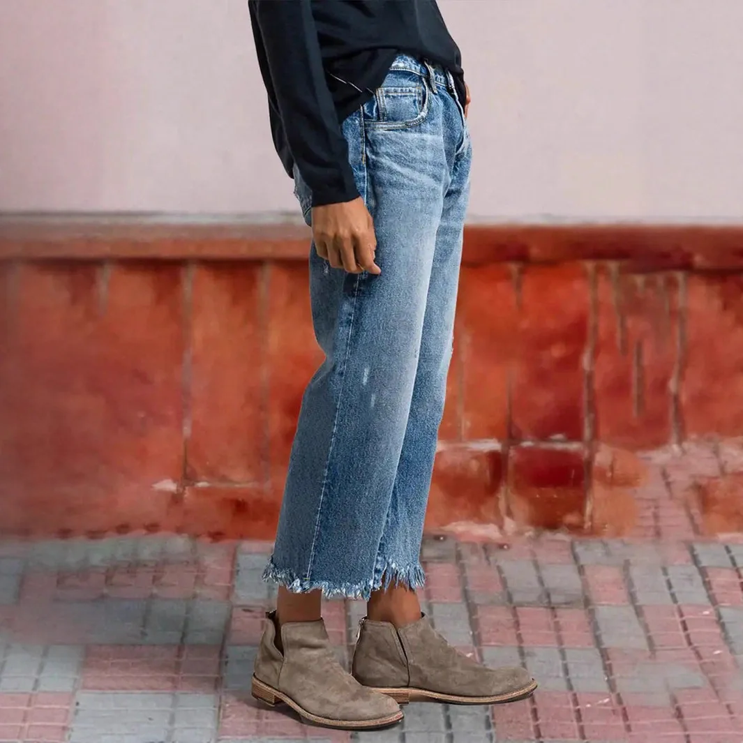 Pants Denim Pant Women Jeans Vintage Hole Loose High Waist Straight Trousers Frayed Hem Y2k Streetwear Work Casual 2026 Spring
