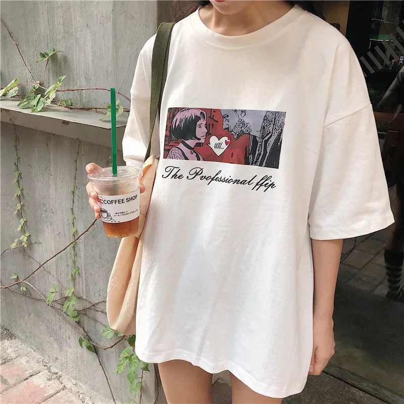 

Summer Y2k Aesthetic Print Basic Short Sleeve T-shirts Streetwear Loose Tops Women Girl Casual Harajuku Oversize O Neck Tee