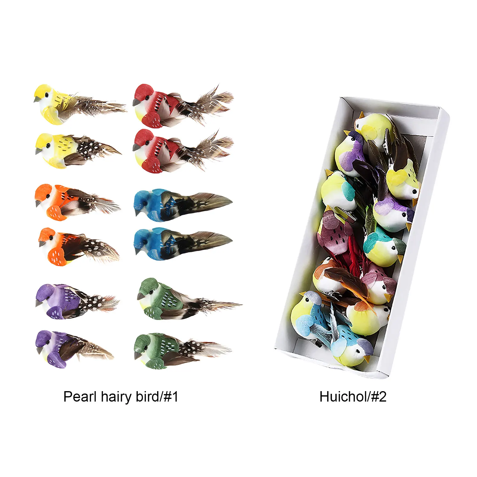 12pcs Gardening Crafts Bird Model Tree Decor Mini Artificial Foam Bird Garden Bird Ornaments for DIY Crafts Party Accessories