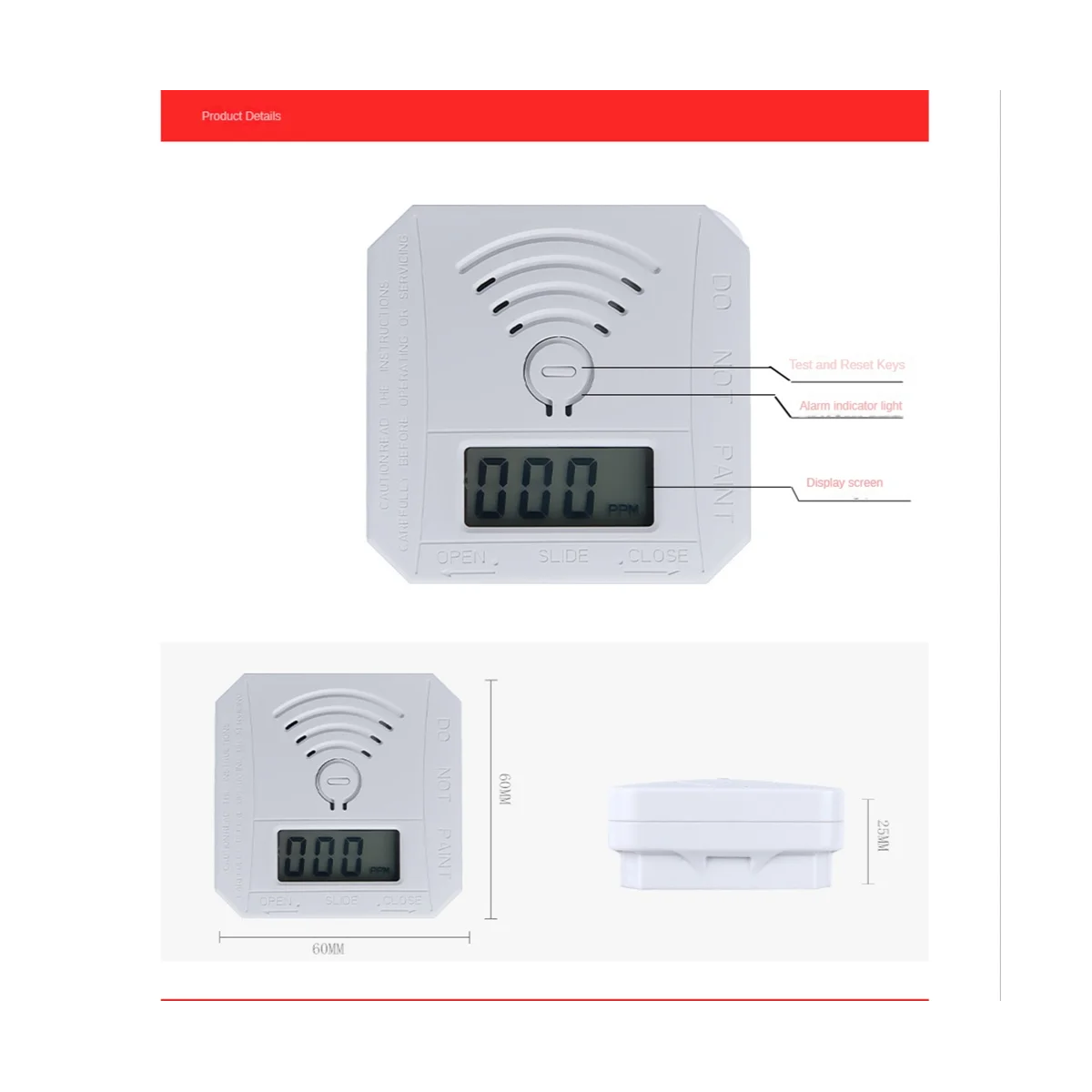 미니 일산화탄소 감지기, CO 일산화탄소 알람 감지기, 디지털 디스플레이 및 사운드 알람, 가정 및 사무실용