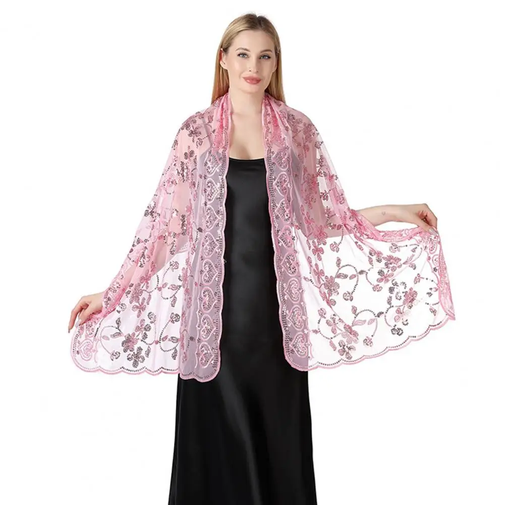 Ladies Chiffon Shawl Elegant Sequin Flower Shawl for Women Lightweight Versatile Wrap with Curvy Figure Oversized for Wear