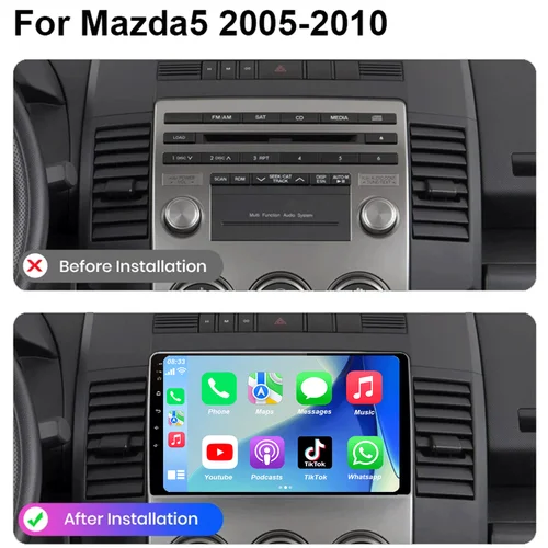 Imagen 2 del producto Radio de coche 12 + 256GB Android 15 reproductor de vídeo Multimedia para Mazda 5 2005-2010 AI Control de voz navegación GPS inalámbrico Carplay WIF