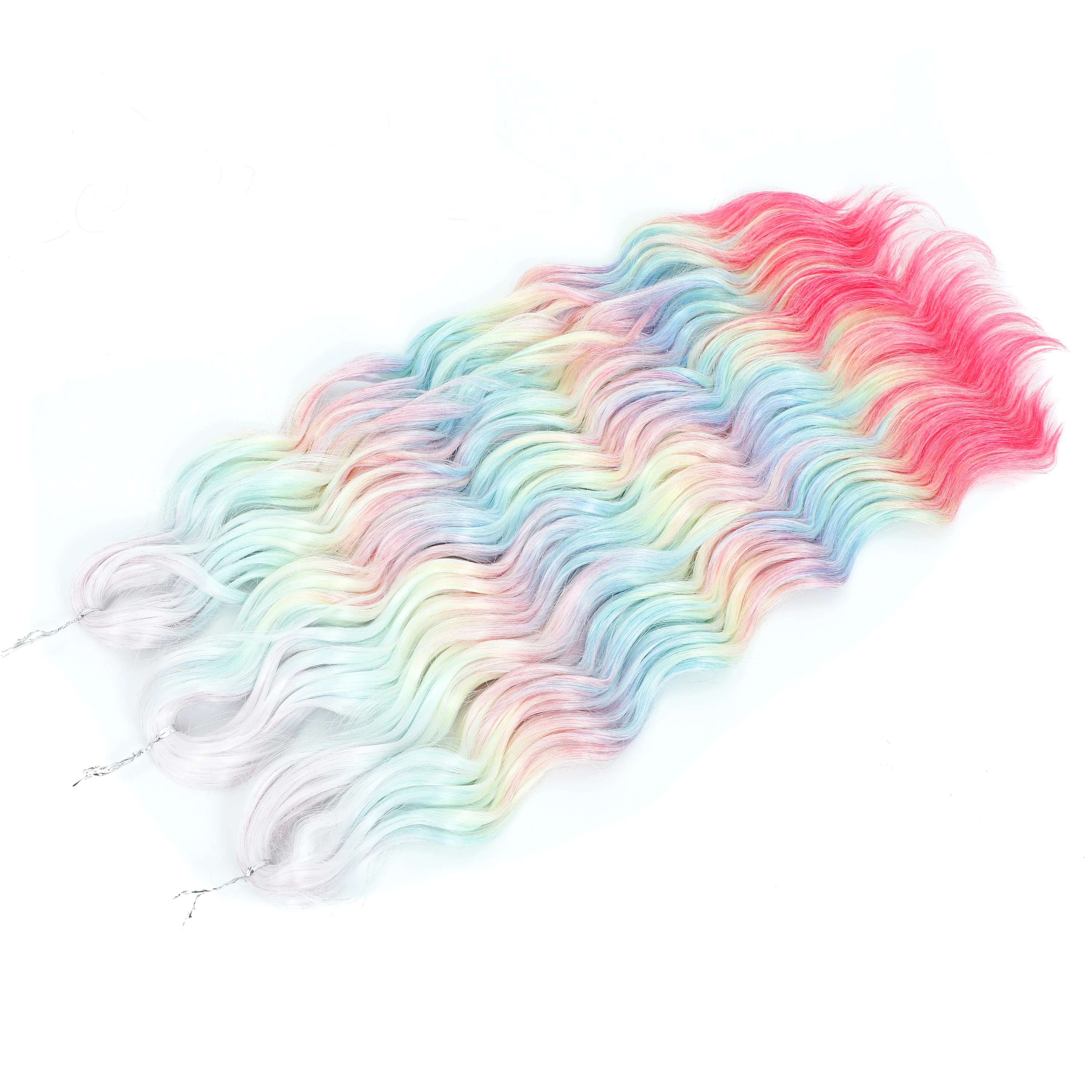 24 pulgadas 300g ANNA pelo de ganchillo sintético onda de agua extensiones de cabello trenzado Ombre color arcoíris pelo falso suelto pelo rizado profundo