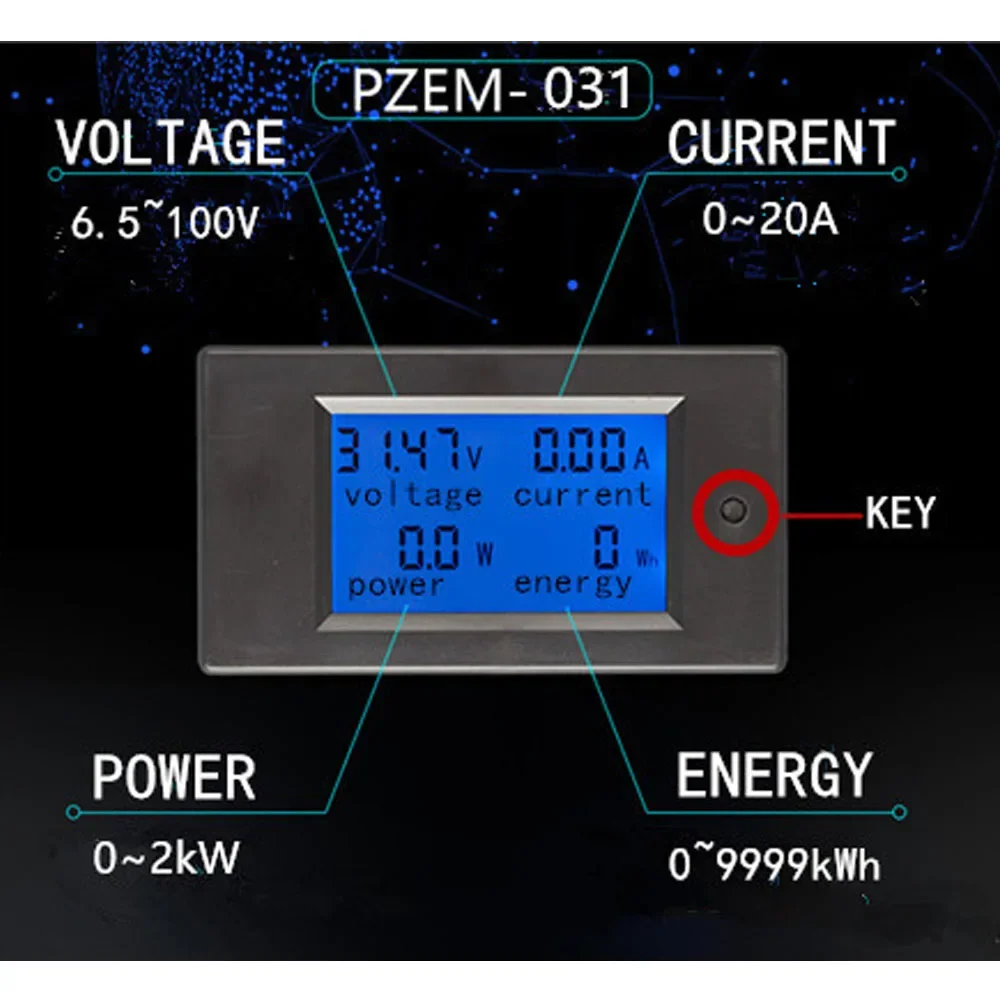 Rhaxel Measuring instrument 4 in 1 Voltmeter Ammeter Power Energy Consumption DC 6.5-100V 20A 100A LCD Ampere Meter with Shunt