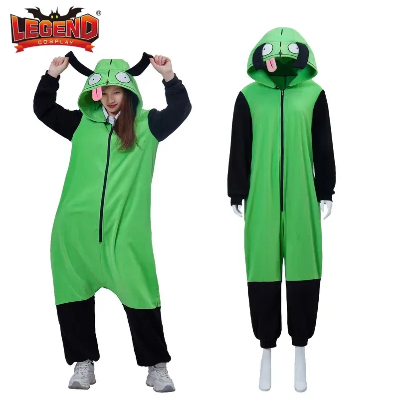 

Anime Invader Cosplay Zim Costume Allien Green Pajamas with Ears Animal Sleepwear Halloween Carnival Party Outfit