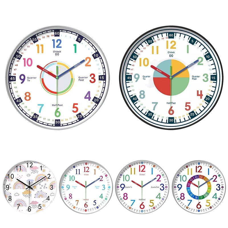 10 inch Early Education Clock Non Ticking Learning Clocks Home Living Bedroom Wall Decoration Battery Powered Electronic Clock