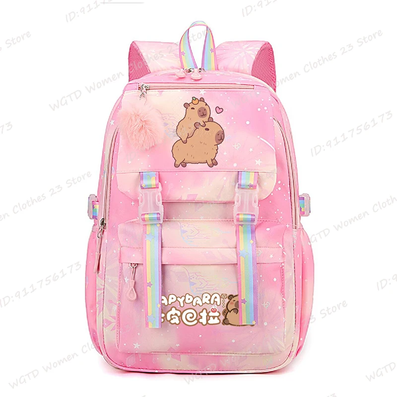 Kawaii Capybara Backpacks Schoolbag for Children Girls Teenage Waterproof Girls Backpack Female Travel Bag Bookbag Mochila