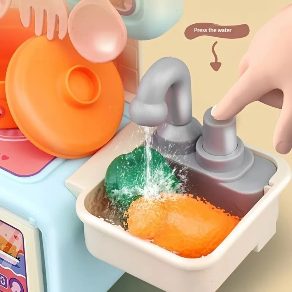 Mini giocattoli da cucina per bambini Set cuoco cibo da cucina simulato bancone da cucina Set da gioco con luci Spray Stoviglie Giochi di finzione Giochi di ruolo