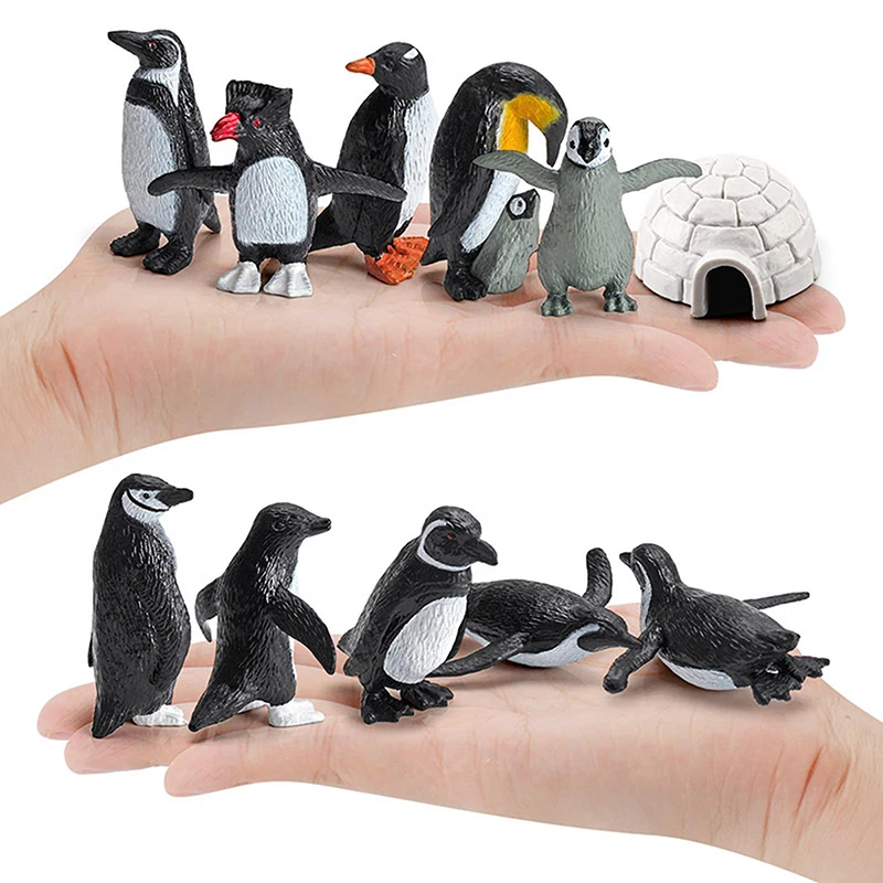 

11Pcs Dollhouse Simulated Arctic Penguin Mini Igloo Model, PVC Marine Animal Figurines For Children