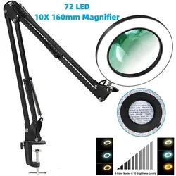 3 Colors LED Magnifying Glass 72LED 8X/10X NEW Illuminated Magnifier USB for Soldering Iron Repair/Table Lamp/Skincare Beauty