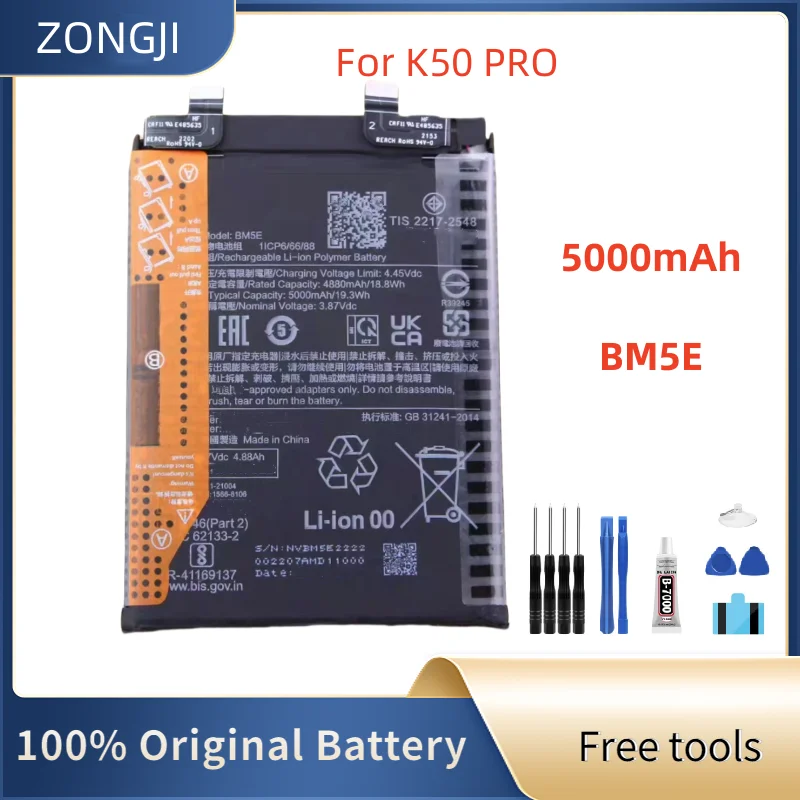 

New Battery BM5E 5000mAh Battery For K50 Pro Batteries+Free Tools