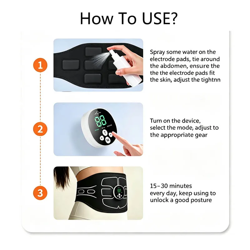 Smart Waist Abdominal Toning Belt Muscle Toner EMS Muscle Stimulator Ab Trainer USB Charge Body Massager Fitness Equipment