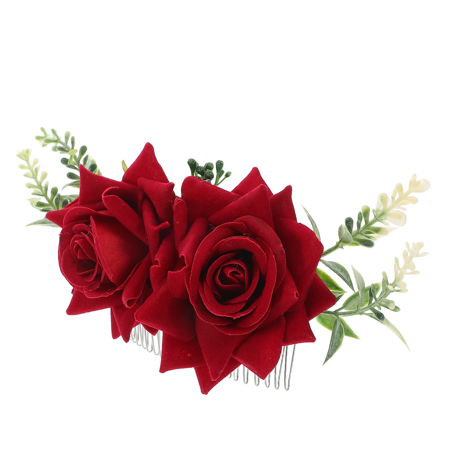 

Artificial Flower Hair Comb Side Clip Red Rose Perfect for Weddings Bridal Formal Events Floral Hair Accessories Metal Teeth