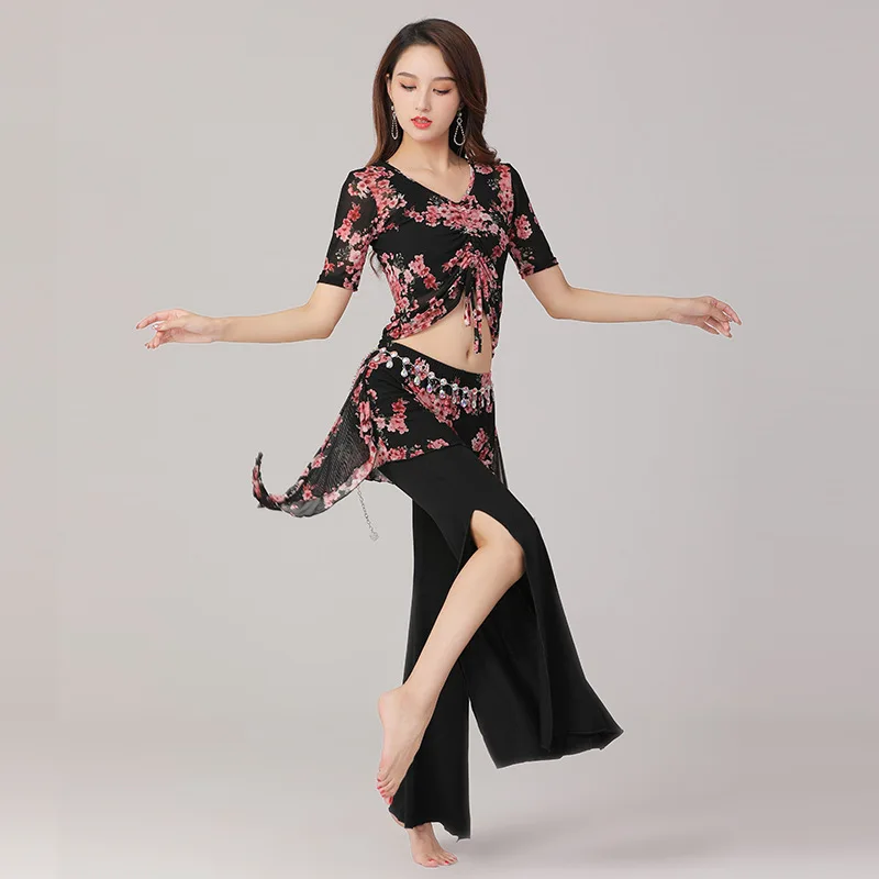 New Autumn And Winter Belly Dance Large Size Training Clothes Suit Split Pants Indian Dance Thin Performance Clothes