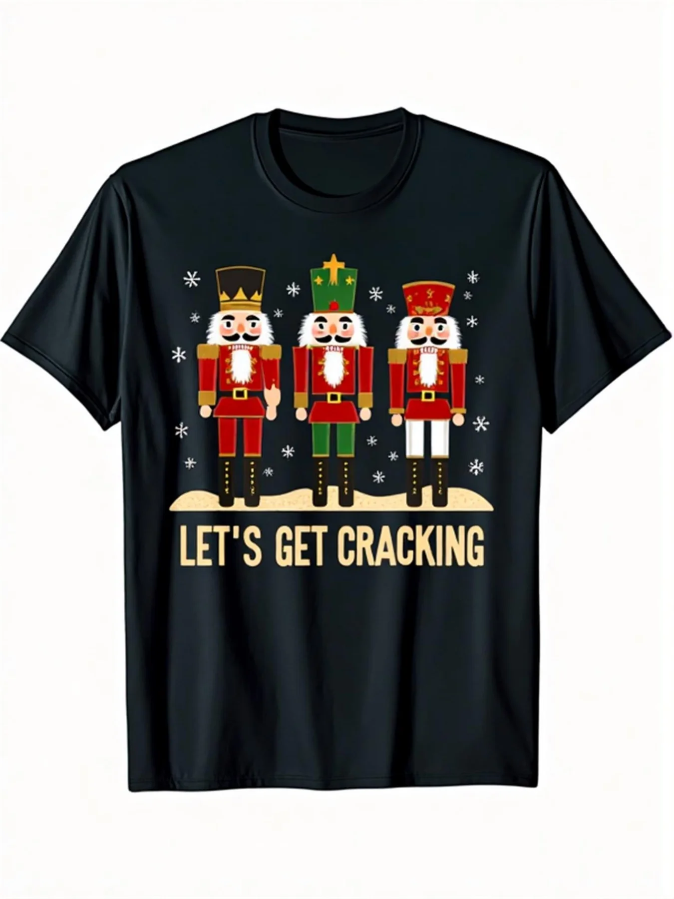 Funny Let's Get Cracking Nutcracker T-Shirt - Black Christmas Ballet Tee with Golden Lettering & Golden CapAll-Season Casual Wear for Gym, Outdoor
