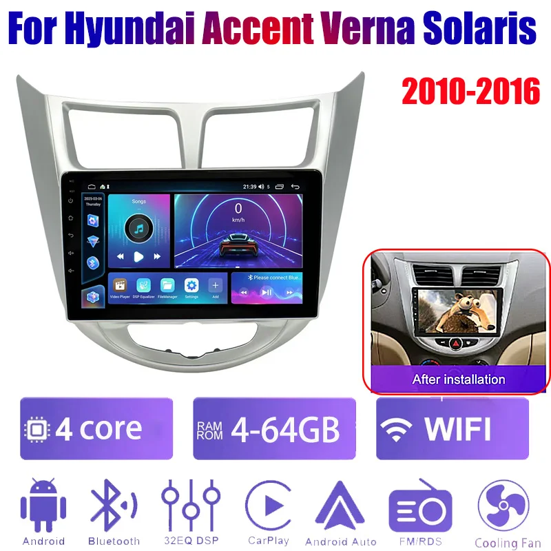 

9“Android 6+128GB For Hyundai Accent Verna Solaris 2010-2016 Car GPS Navigation Multimedia Player Radio Tape Head Unit DSP Carp