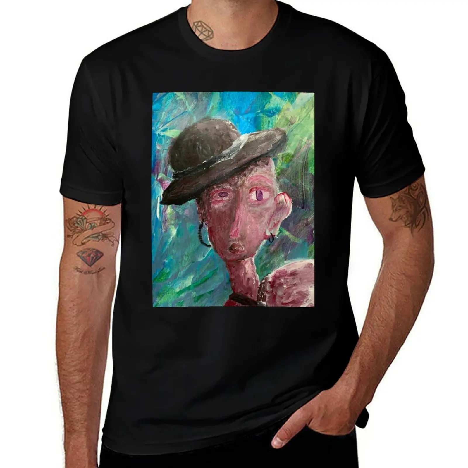 

Person In A Hat- Painting T-Shirt anime tshirt cotton t shirt pack man t shirt graphic T-Shirt