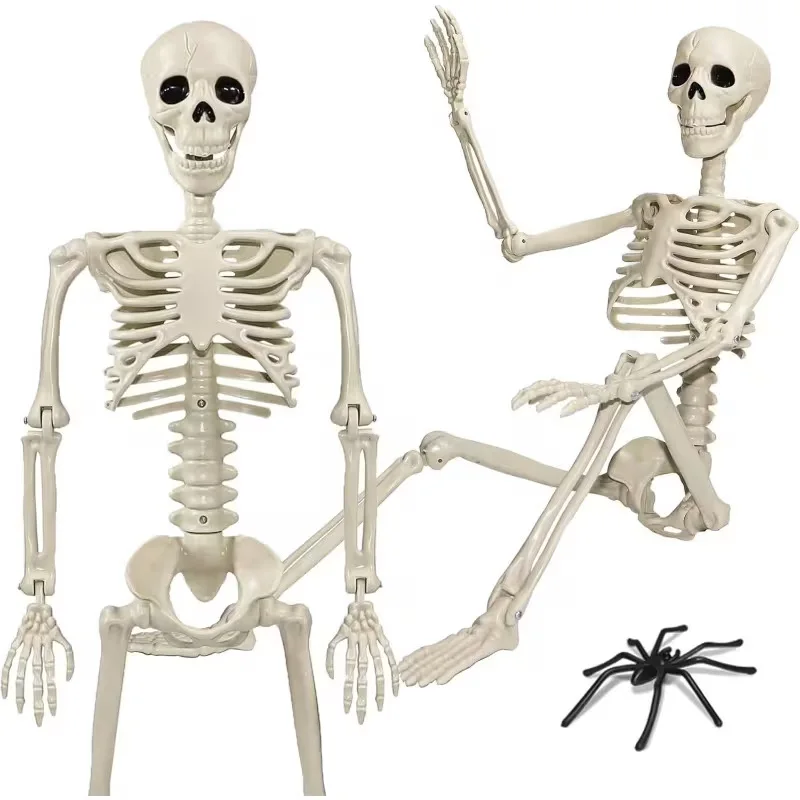 Bewegliches Ganzkörper-Skelett als Halloween-Dekoration, Hängender Totenkopf aus Kunststoff mit beweglichen Gelenken für Spukhaus-Partys – Detail 6
