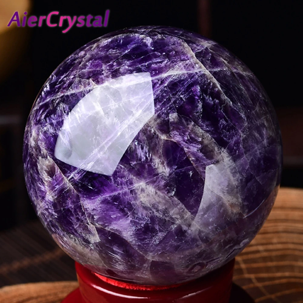 Natural Dream Amethyst Ball Polished Massage Reiki Sphere Ball Healing Crystal Crafts Stone Globe Souvenirs Gift Room Decor