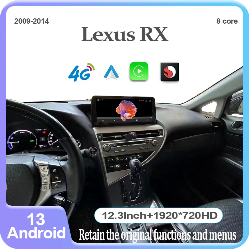 

12,3 дюймовый Qualcomm Android 13,0 для 2009-2014 Lexus RX RX270 RX350 450CarPlay зарезервированное меню OEM мультимедийный видеоплеер Радио