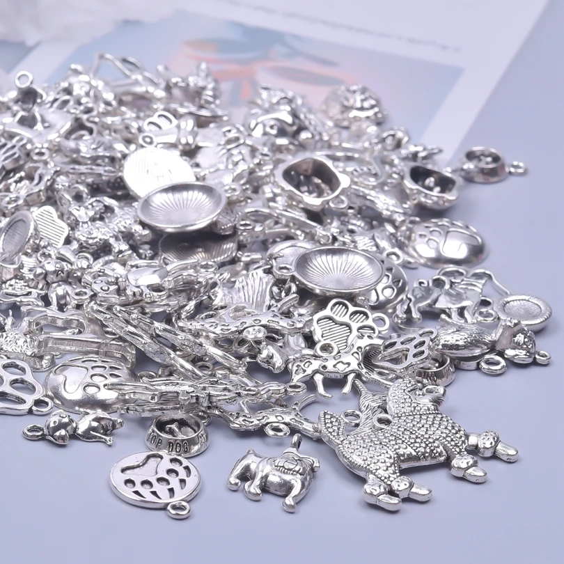 30/50/100pcs Random Mixed Mini Dog Charms Pendant For Jewelry Making Bulk Dog Footprints Charm Diy Necklace Bracelet Accessories