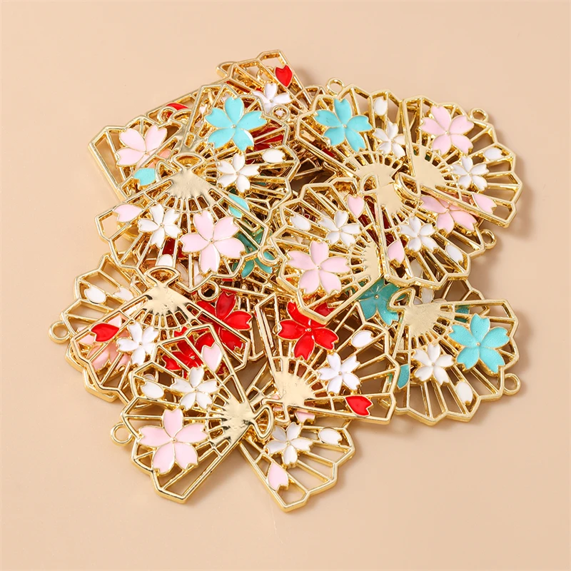 

20pcs 30x26mm Cute Enamel Flower Fan Charms Connector Pendants for Jewelry Making DIY Necklaces Earrings Handmade Craft Supplies