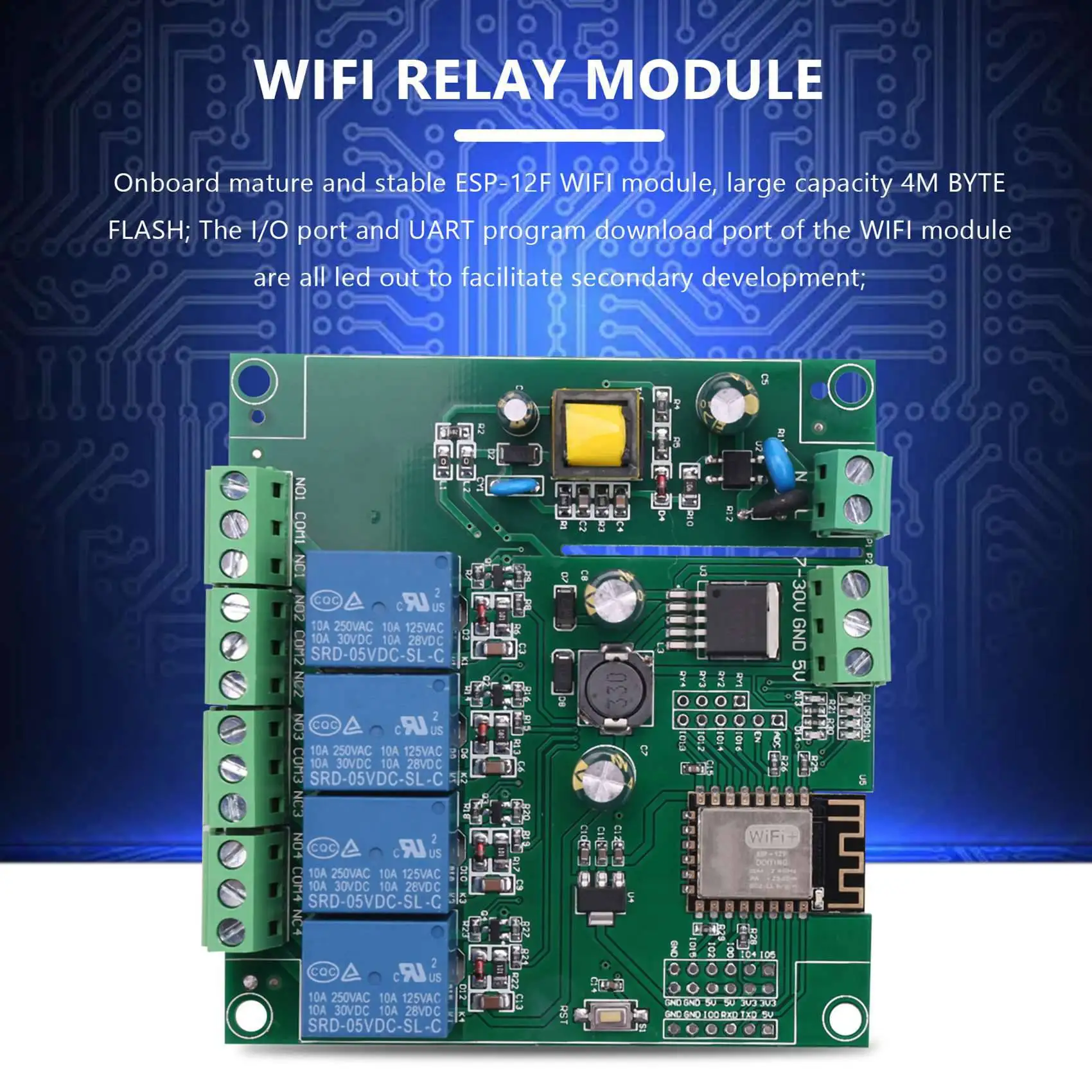 

-[A51I Digital]5X ESP-12F WIFI Relay Module 4Channel AC90-250V/DC7-30V/5V Delay Relay Switch For ARDUINO IDE