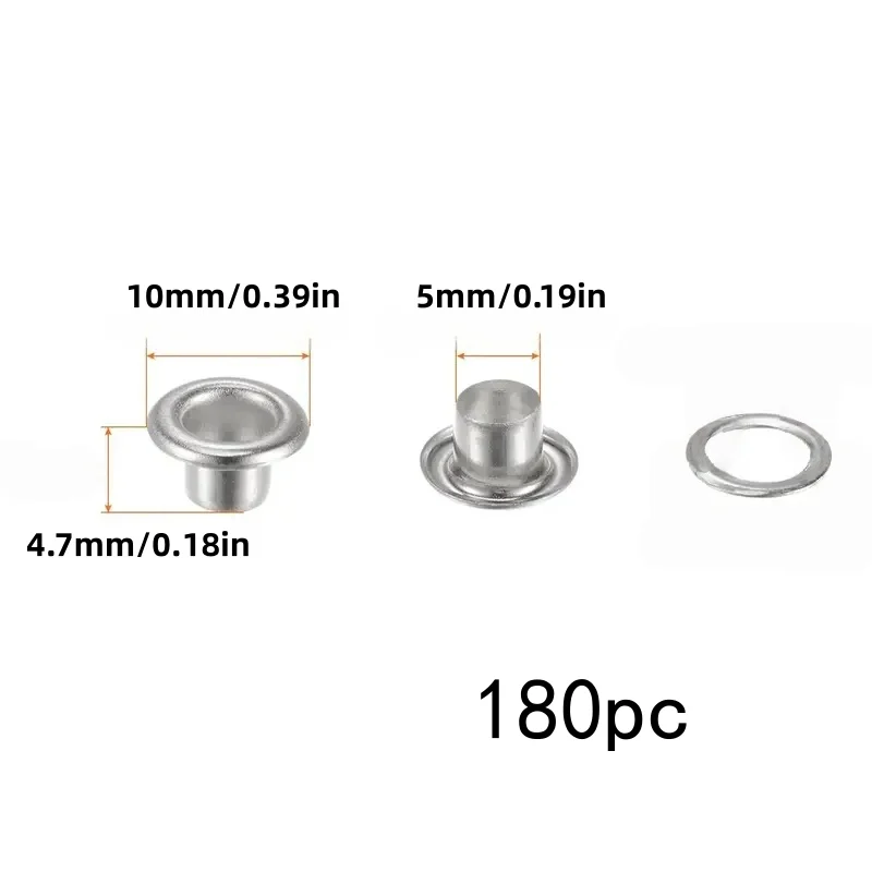 180pcs 5mm silver eyelets for woven lanyards, tear-resistant & decorative